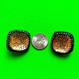 Richard Kerr 80's Vintage Rhinestone Oversized Button Clip Earrings